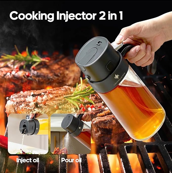 2 IN 1 Oil Dispenser, with Pour System, White and Black, Ergonomic Handle, Modern Design, for Cooking Oil, Salad Dressing, BBQ Sauce (White)