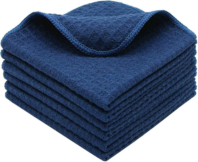 Microfiber Kitchen Cleaning Cloth Thick Dish Rags Waffle Weave Washcloths Dish Cloths Ultra Absorbent Odor Free 12inch X 12inch 6 Pack Navy Blue