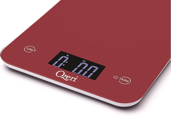 Ozeri Touch Professional Tempered Glass Digital Kitchen Scale, Red Engine