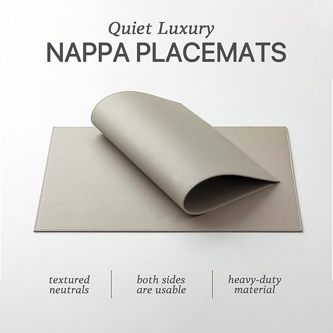 Faux Leather Placemats Set of 12 Vinyl Washable Wipeable Table Mats for Kitchen Dining Table Heat Resistant Waterproof Indoor/Outdoor Placemats Non-Slip Easy Clean Place Mats-Almond Birch