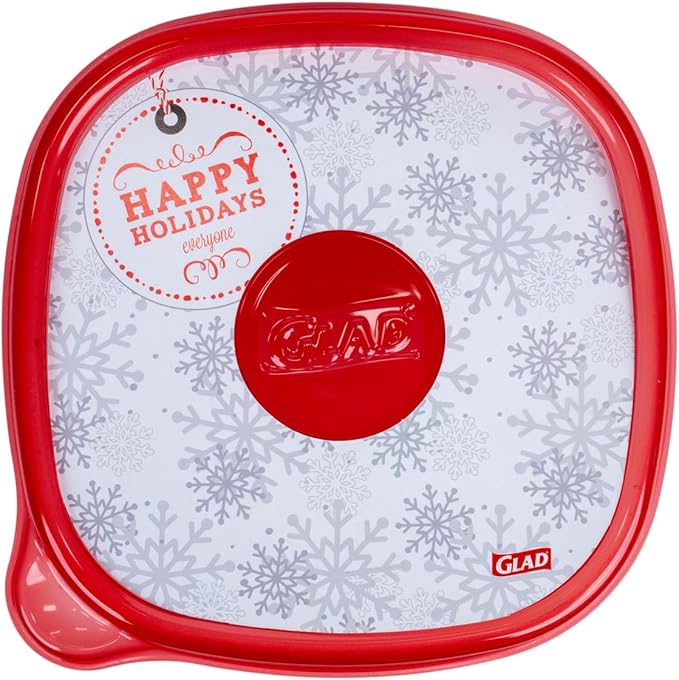 Glad GladWare Holiday Food Storage Containers with Reversible Gift Tags, Large Square BPA Free Plastic for Holiday Cookies and Gifting, Microwave Freezer Dishwasher Safe, 42 Oz, 3 Count