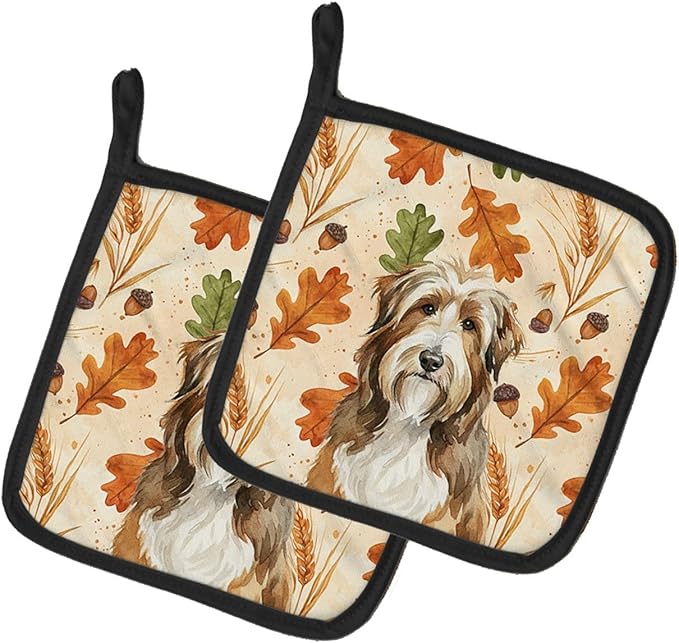 Caroline's Treasures Brown Bearded Collie Heirloom Fall Pair of Pot Holders Pair 7.5x7.5 Quilted Insulated Hot Pads Decorative Kitchen Gift Made in USA