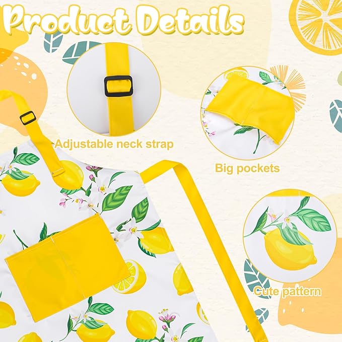 2 Pack Kids Apron, Cute Cooking Aprons, Waterproof Art Apron with Pockets, Toddler Painting Artist Apron Adjustable