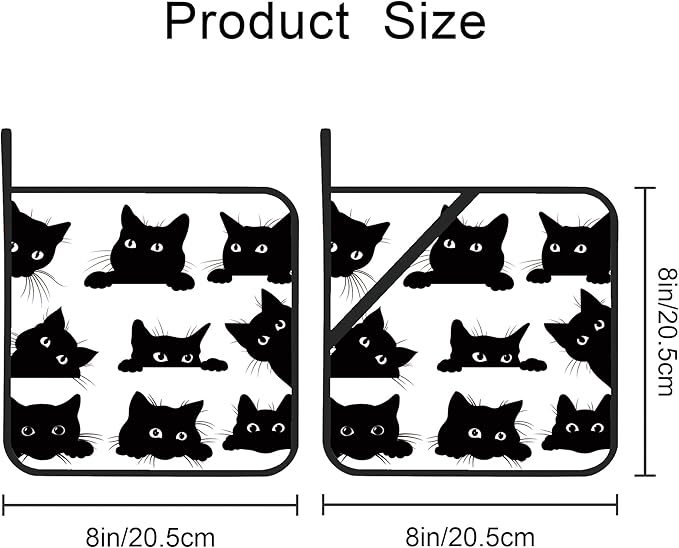 Cute Black Cat Pot Holders Set of 2 Kitchen Heat Resistant Potholder for Microwave Cooking Baking Oven End Dishes and BBQ