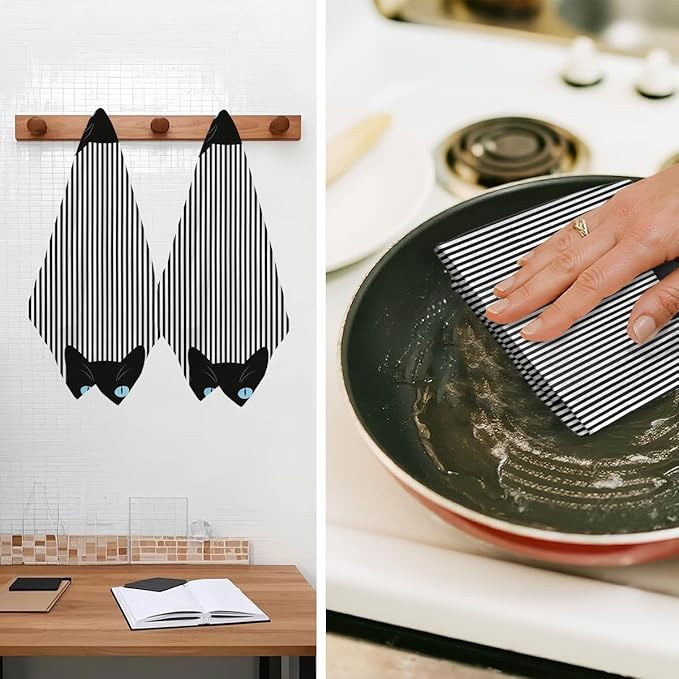 Jztco 2 Pcs Cat Kitchen Towels, Cats Gifts Reusable Hand Tea Towel, Microfiber Dish Cloths for Drying Dishes, Waffle Dish Towels for Kitchen Home Bathroom Decor, Cat Lover Gifts for Women Mom
