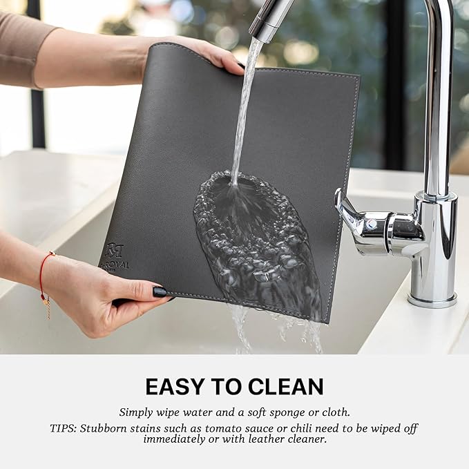 Faux Leather Placemats Set of 6 Vinyl Washable Wipeable Table Mats for Kitchen Dining Table Heat Resistant Waterproof Modern Indoor/Outdoor Placemats Non-Slip Easy Clean Place Mats (Dark Gray)