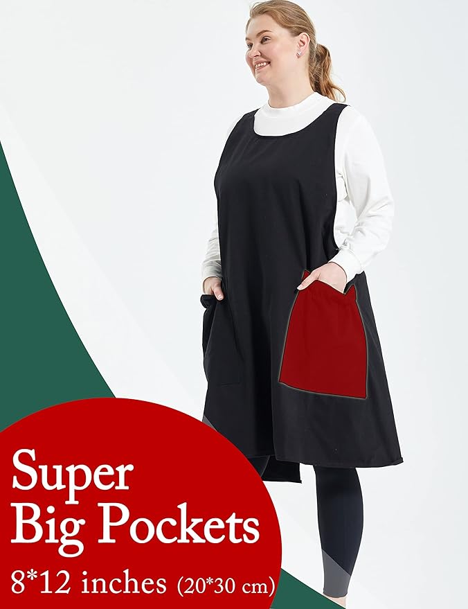 Big Plus Size Aprons for Women with Pockets Cotton Linen Baking Kitchen Cooking