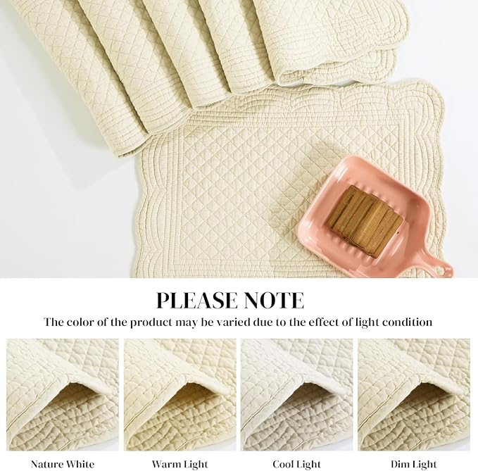 HOMBYS Quilted Placemats Set of 4 Washable-Rectangular Placemats for Kitchen Table-100% Cotton Fabric Rectangular Table Mats-Cotton, (Flax)