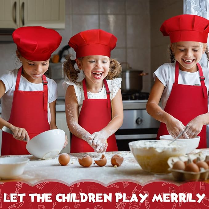 Handepo 40 Pcs Apron Chef Hat Set Aprons Chef 's Bib Apron Hats Bulk for Cooking Painting 7-13 Years