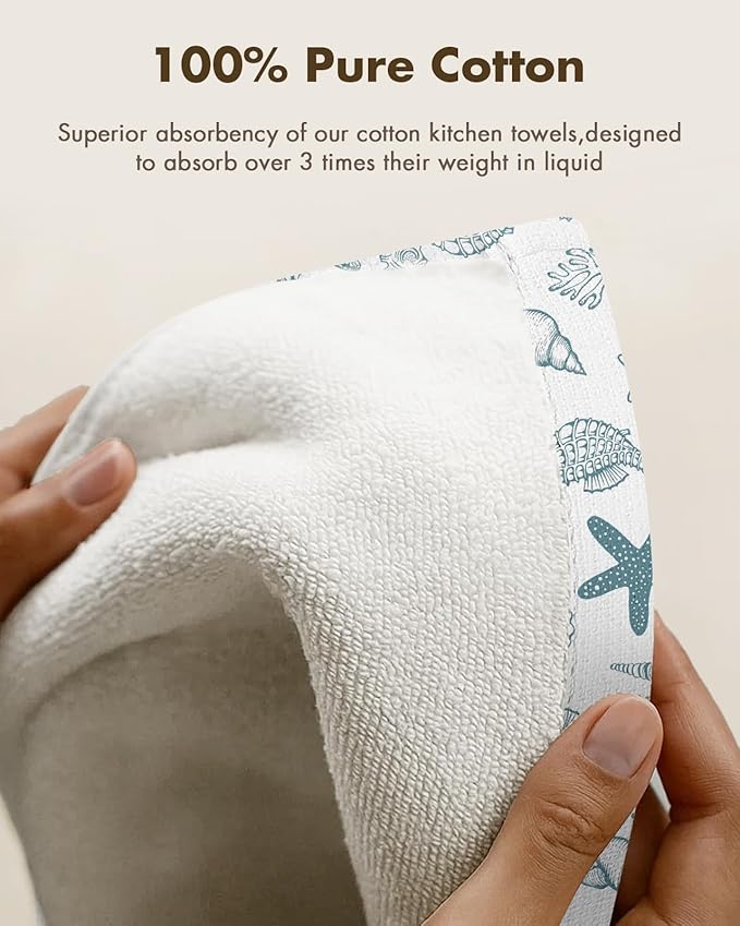 Miss Adola 2pcs Waffle Kitchen Towels - 16x26 Inch Cotton Waffle Weave Dish Cloths Set of 2 with Hanging Loop Absorbent Hand Tea Towels Coastal Design for Housewarming Gift, Nautical