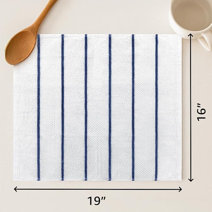 DecorRack 4 Pack Large Kitchen Towels, 16x19 inch Absorbent Dishcloths, 100% Cotton Terry Cleaning Cloth, Blue Set (Pack of 4)