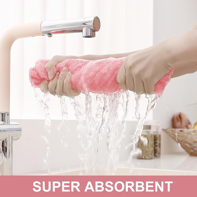 Homaxy Premium Cotton Kitchen Towels 16"x 28", Large Natural Ring Spun 390 GSM Dish Towels, Super Absorbent Terry Kitchen Hand Towels, Soft Tea Towels with Hanging Loop, Pure Pink Design, 6 Pack