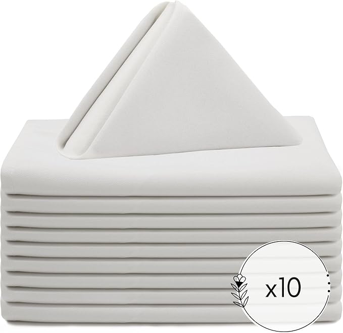 Your Chair Covers Cloth Polyester Napkins, 20 x 20 Inch, Washable Dinner Fabric Linen Napkins with Hemmed Edges for Restaurant, Wedding and Holiday Pack of 10 (White)