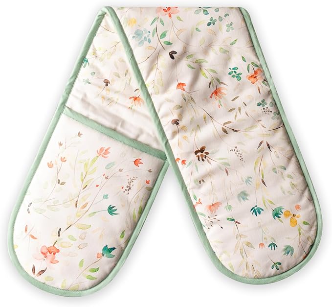 Maison d' Hermine Double Oven Mitts 100% Cotton 7"x35" Double Oven Mitt Heat Resistant BBQ Cooking Gloves with Loop Baking Grilling Gifts for Mothers Day Spring Summer (Colmar)
