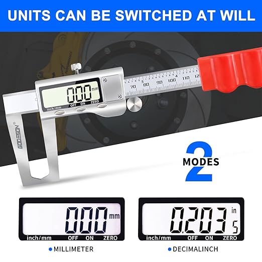 GODESON Disc Brake Rotor Micrometer,Digital Caliper Measuring Tool for Disc Brake-6 Inch/150mm,Brake Measuring Tool wtih Caliper- Inch/Metric Conversion, Brake Caliper with Stainless Steel