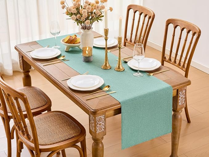 YATOJUZI Sage Green Table Runner Seasonal Sage Green Kitchen Dining Coffee Table Decoration 95 Inches Long Waterproof Green Farmhouse Rustic Table Runner Home Wedding Party Decor 16x95Inch