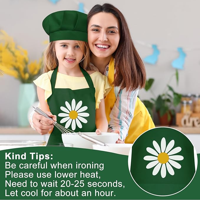 Kids Apron and Chef Hat Set Children Apron Adjustable with 2 Pockets Children Chef Painting for Cooking Baking