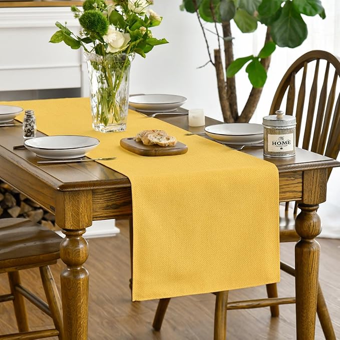 Artoid Mode Yellow Table Runner, Seasonal Summer Fall Washable Kitchen Dining Table Decoration for Home Party Decor 13x36 Inch