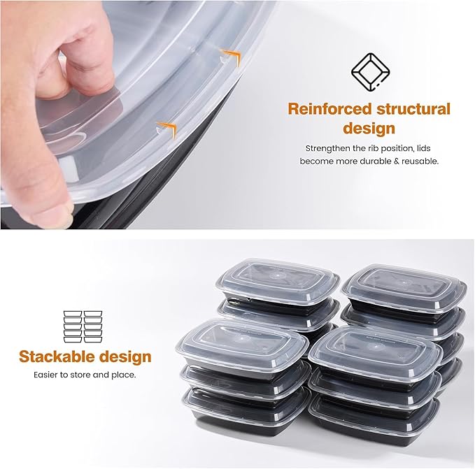 Glotoch Meal Prep Containers 1-Compartment with Lids 300 Pack 32oz, Disposable Plastic Food Storage Containers, Takeout & Restaurant, BPA-Free, Stackable, Microwave/Freezer/Dishwasher Safe