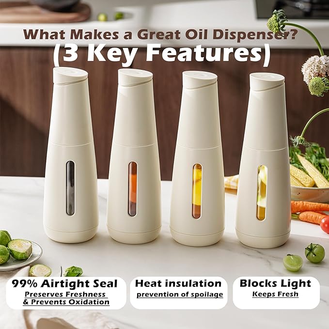 3-Seal Lock Oil & Vinegar Dispenser, 16oz Heat Insulated Bottle, 304 Stainless Steel No-Drip Spout.(Kitchen) Airtight for Olive Oil, Vinegar, Soy Sauce