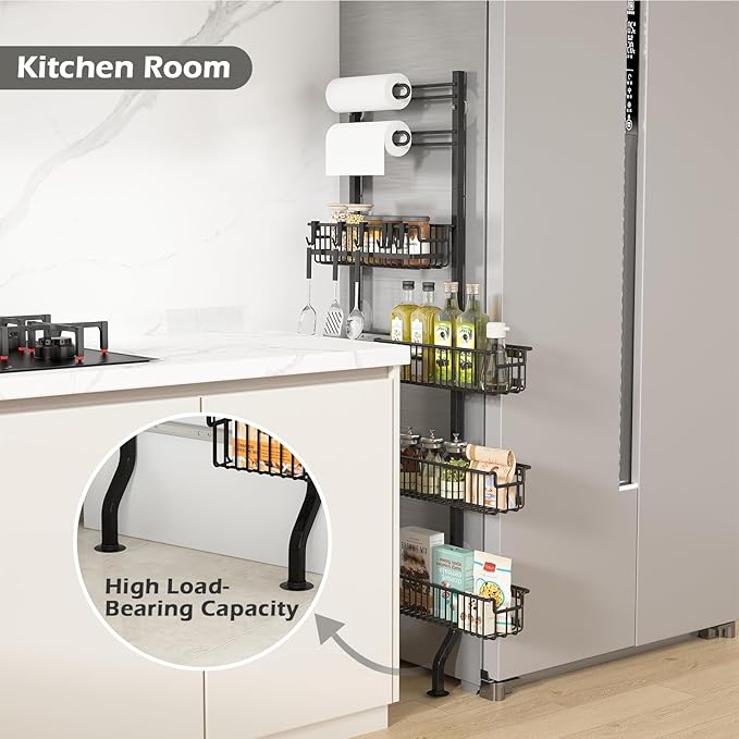 BUKFEN 6-Tier Slim Corner Shelf, Spice Rack Next to Fridge Slim, Narrow Storage Cabinet Organizer for Kitchen, Bathroom