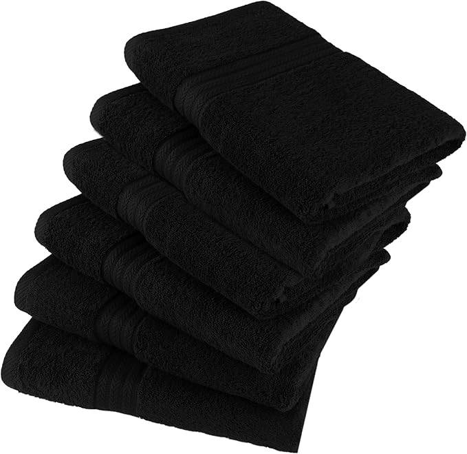 HERCULEAN Large Bath Towels 24 x 50 Pack of 6 | Quick Dry and Highly Absorbent | 100% Cotton Terry Towels for Bathroom - Perfect for Shower - Pool and Spa - Luxury Soft Towels - Black