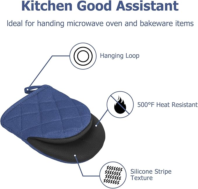 Oven Mitts and Pot Holders Set, Pack of 4, Heat Resistant Silicone Kitchen Mini Oven Mittens for 500 Degrees, Mini Oven Gloves and Hot Pads for Baking Grilling Barbecue Microwave Machine Washable