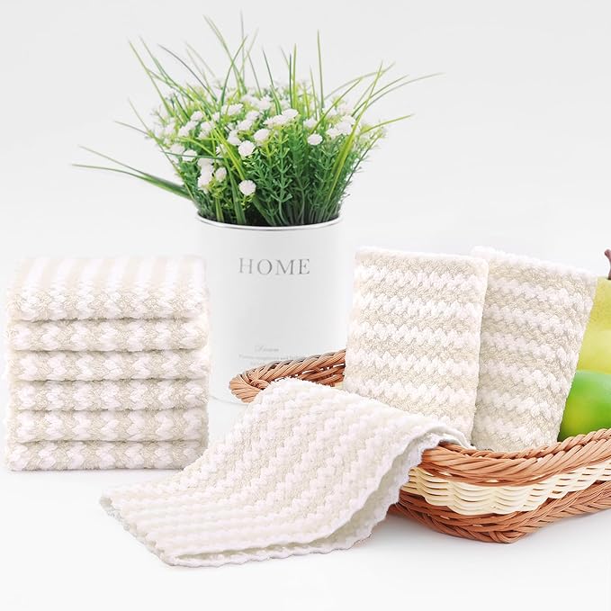 Homaxy 18 Pack Kitchen Dish Cloths, Ultra Soft and Absorbent Dish Towels, Reusable Fast Drying Microfiber Cleaning Cloth, Coral Velvet Wave Design No-lint,10 x 10 inches, Beige