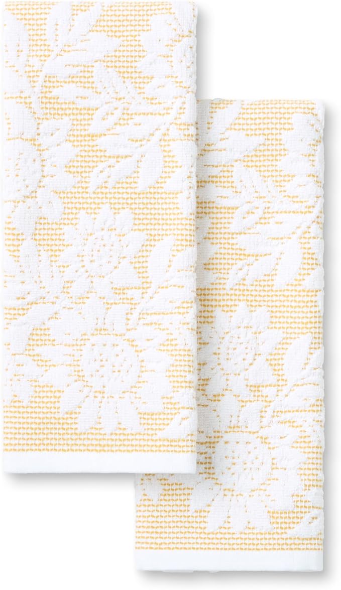 Martha Stewart Woodland Harvest Jacquard Sunflowers Kitchen Towel 2-Pack Set, 100% Cotton with Absorbent Honeycomb Texture, Decorative Kitchen Towels, Yellow, 16"X28"