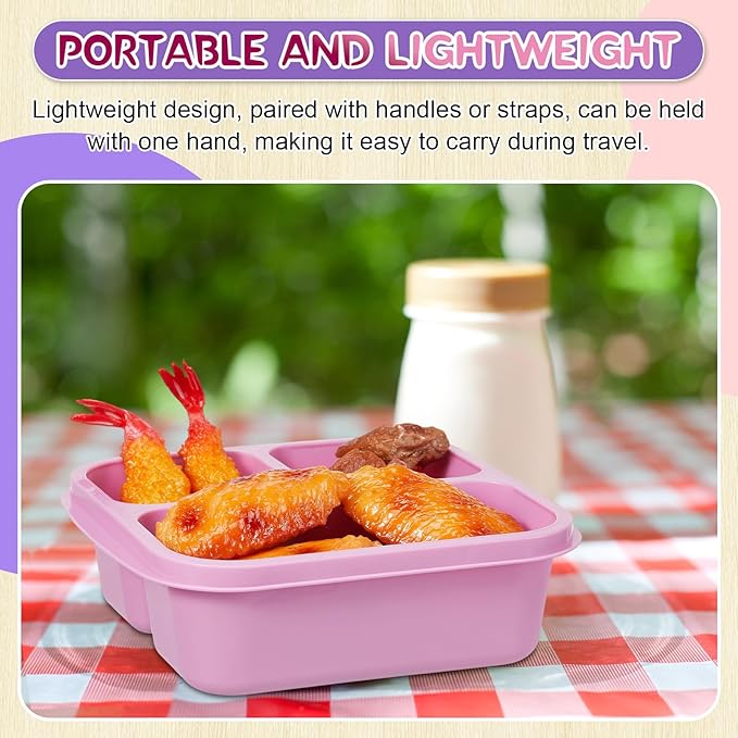 Honeydak 5 Pack Snack Containers 3 Compartment Bento Snack Boxes Divided Meal Prep Containers with Lids Reusable Adults Lunch Food Storage Box for School Work Travel(Elderberry)