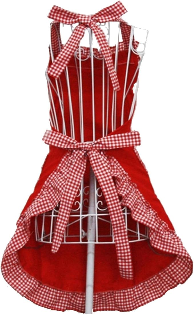 Hyzrz Cute Fashion Cotton Red Aprons for Women Girls Vintage Cooking Retro Apron with Pockets for Mother's day Gift