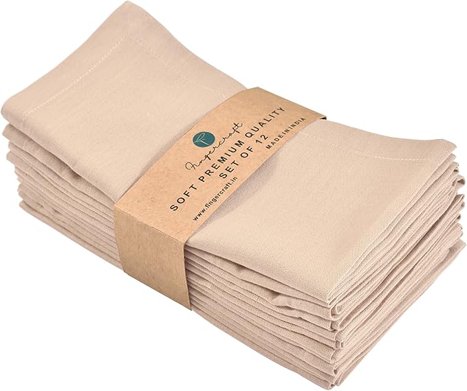 FINGERCRAFT Dinner Cloth Napkins, Cotton Linen Blend Mitered Corner Napkins Cloth 12 Pack Natural Premium Quality for Every Day Use, Parties, Easter, Thanksgiving, Weddings, 18x18 inch Shell Peach