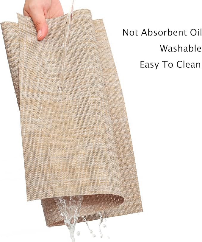 Myir JUN Placemats Set of 6, Vinyl Woven Placemats Place Mats Indoor Washable Table Mats Non-Slip Place mats for Dining Table (A-Beige, Set of 6)