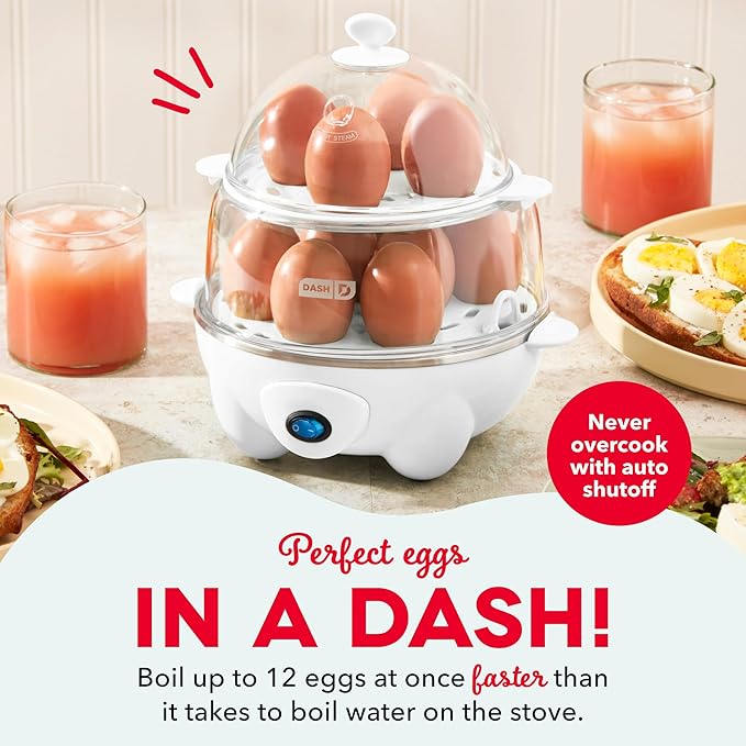 Dash Deluxe Egg Cooker - Boiler, Poacher & Steamer - Includes Measuring & Recipe Guide - Dishwasher Safe - BPA Free - Holds 12 Eggs, White