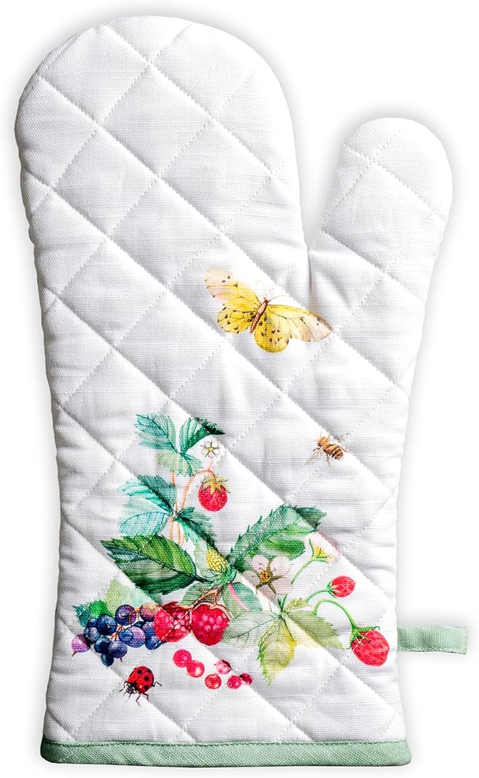 Maison d'Hermine Oven Gloves 100% Cotton Oven Mitt 7" x 13" with Loop Heat Resistant BBQ Cooking Gloves Baking Grilling Gifts for Mothers Day Spring/Summer (Pack of 1, Printemps)