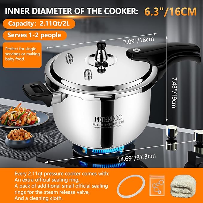 Small Stainless Steel Pressure Cooker 3Quart Mini Size, Ideal for Side Dishes, Grains & Camping,2-2.5Quart Compact Design, Fast & Safe for Small Families 3qt+