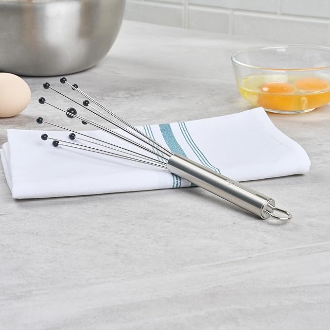 Restaurantware 10.5 in Stainless Steel Ball Whisk with Silicone Tips - 24 Pack - German Standard Sauce & Gravy Whisk, Non-Scratch, Dishwasher Safe - Non-Stick Silicone Ball Whisk for Baking