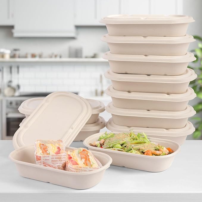 60Pcs(29oz) Disposable Meal Prep Lunch Food Takeout Salads Sandwiches Bowls Containers with Lids,Compostable Biodegradable to go Food Microwavable Freezer Safe Containers for Party Camp out.