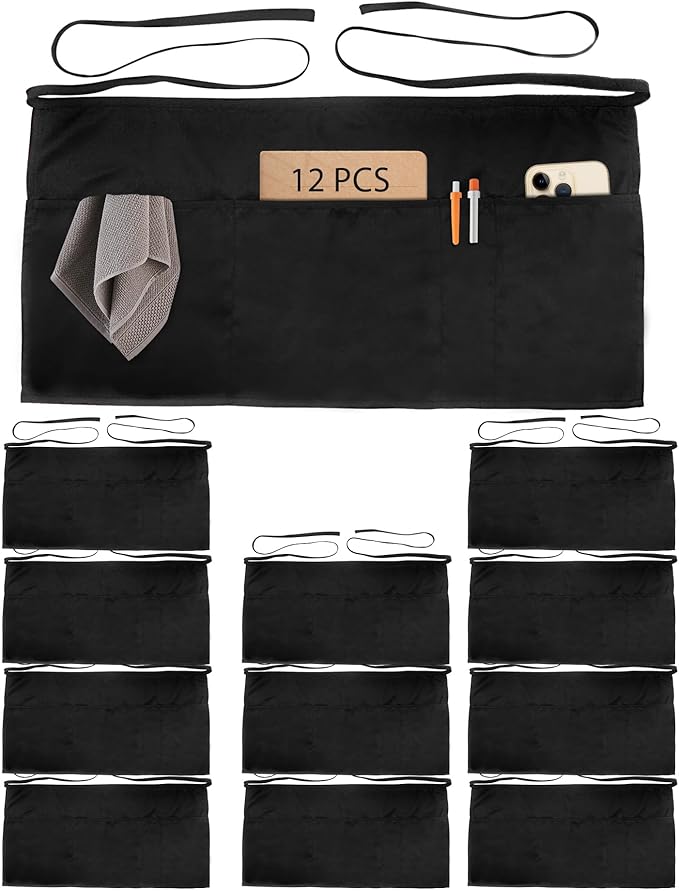 Xeoxarel Aprons with 4 Pockets (Available in 3 Pack / 7 Pack) 23.5'' X 11.5''