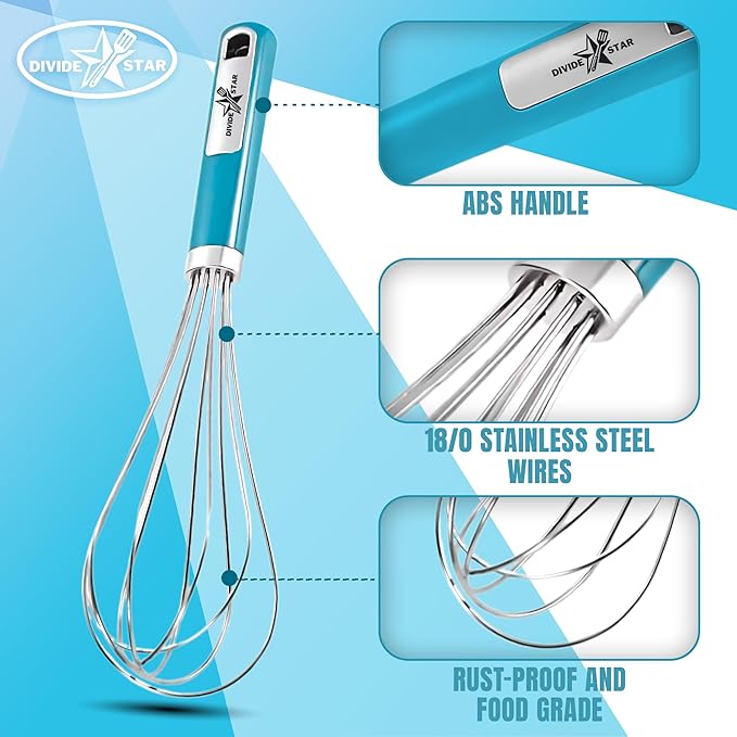 Stainless Steel Whisk 12 Inch Large Balloon Whisk for Baking - Heavy-Duty Hand Mixer with Ergonomic Handle Food Grade Kitchen Tool for Eggs, Batter & Cream – Dishwasher Safe (Turquoise)
