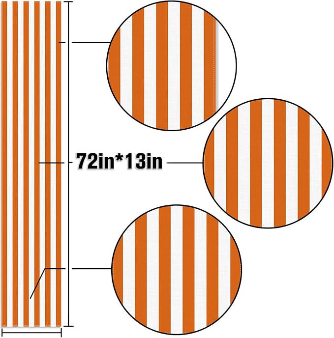 Orange and White Cabana Striped Table Runner Margarita Aperol Spritz Cocktail Birthday Party Decoration Baby Shower Dining Room Home Kitchen Table Decor (Orange, 13" x 72")