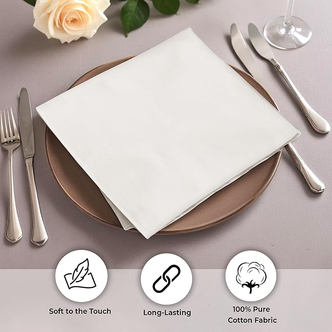 Urban Villa Cloth Napkins Ivory Dinner Napkins Set of 12 (18X18) 100% Cotton Absorbent Washable Durable Reusable Cloth Napkins Ideal for Easter Decorations Hotel Collection Farmhouse Parties Napkins