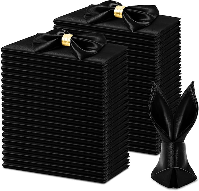 KKJIAF 50 Pack Black Square Satin Napkins 17x17 Inch Soft Smooth Cloth Napkins，Silky Table Napkin for Wedding Banquet Party Decoration