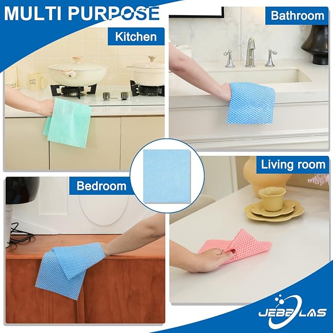 JEBBLAS Disposable Dish Towels and Cloths, Reusable Wipes, 50 Count/Pack, Green