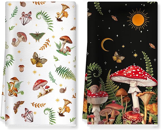Boho Mushroom Microfiber Kitchen Towels, Soft Absorbent Hand Towel 15.7 × 23.6 Inch, Thick Dish Cloth for Party Anniversary Holiday Decoration, Housewarming Gifts for Mom