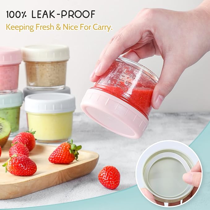 VITEVER 24-Pack Glass Baby Food Storage Containers - 4 oz Baby Food Storage Jars With Lids, Baby Food Maker, Microwave, Dishwasher & Freezer Safe
