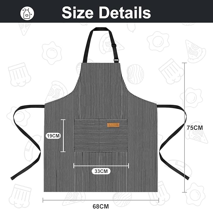 VALOME 2 Pack Kitchen Aprons, Apron for Cooking with 2 Pockets, Unisex Adjustable Neck Strap Chef Aprons for Men Women