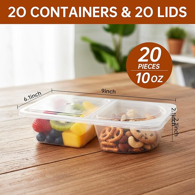 Reusable Snack Containers with Lids, Snack Containers, 10 Snack Packs Containers, meal prep containers Double Compartment, Container Portion Control for On the Go Travel Essentials