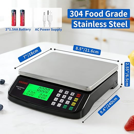 Large Kitchen Scale Black 40KG/88LB Commercial Food Scales Digital Weight for Cooking Meat Baking Bread Price Computing 304 Stainless Steel with Parts Counting Deli Stores Tare Function