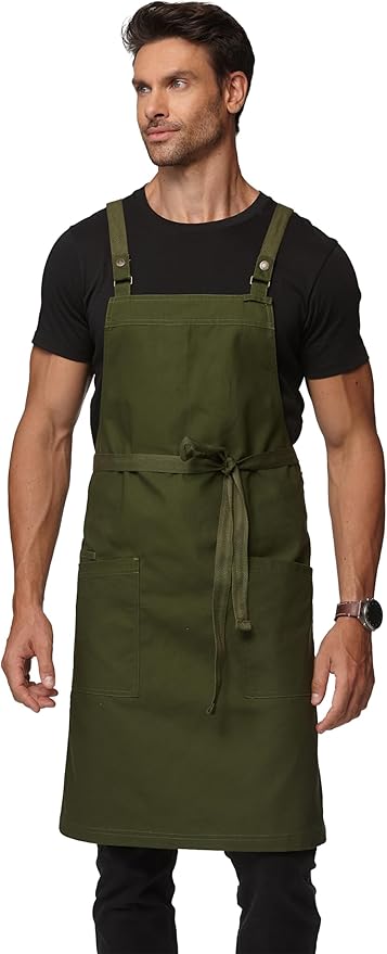 Unisex Kitchen Apron, Cross Strap Apron with 2 Pockets, Durable Waterproof Professional Apron
